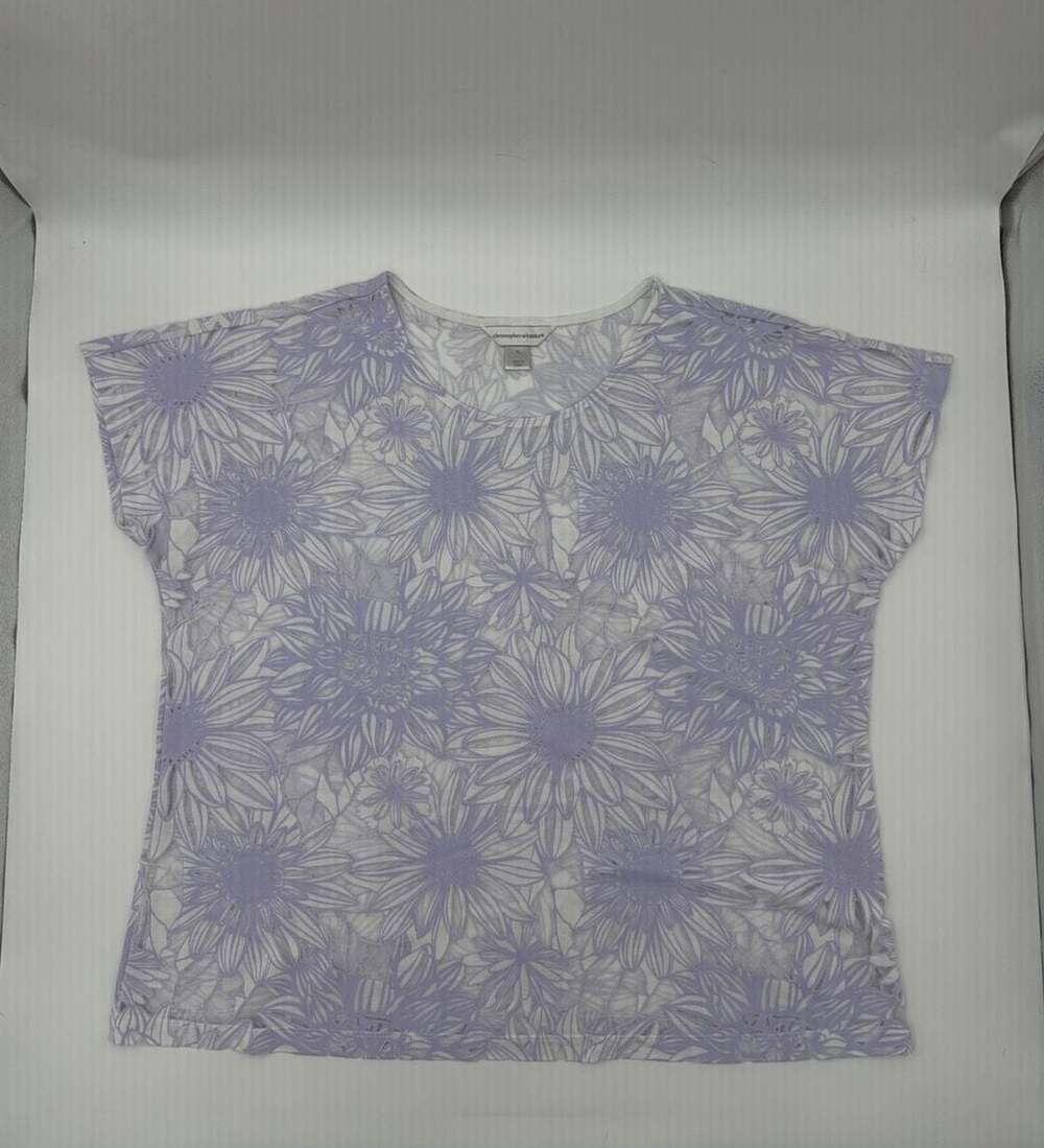 Women’s XL Purple Floral Daisy Print Boxy Short Sleeve Blouse Lightweight Top